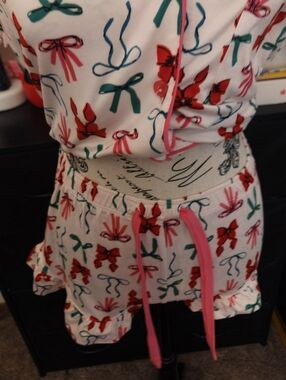Pink Bow Print Ruffle Pajama Shorts